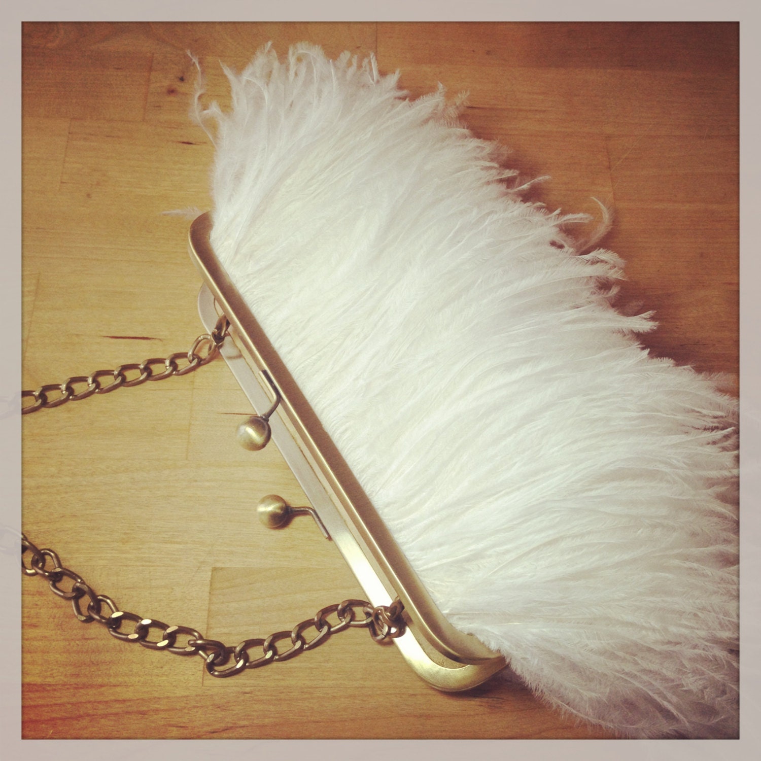 White Ostrich Feather Clutch- "for like ever" READY TO SHIP