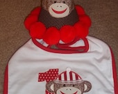 Sock Monkey Bib with matching Birthday Hat