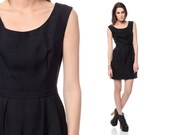 60s Black Dress Cocktail Mini Simple Sleeveless Mod 1960s Scoop Neck Hourglass Vintage Classic LBD Minimal High Waist Retro Dress Medium