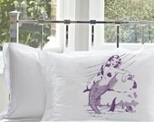 Two (2 for 20) purple MERMAID beautiful sea maiden vintage girl lady ship sailor room pin up White Pillowcase cover pillow case