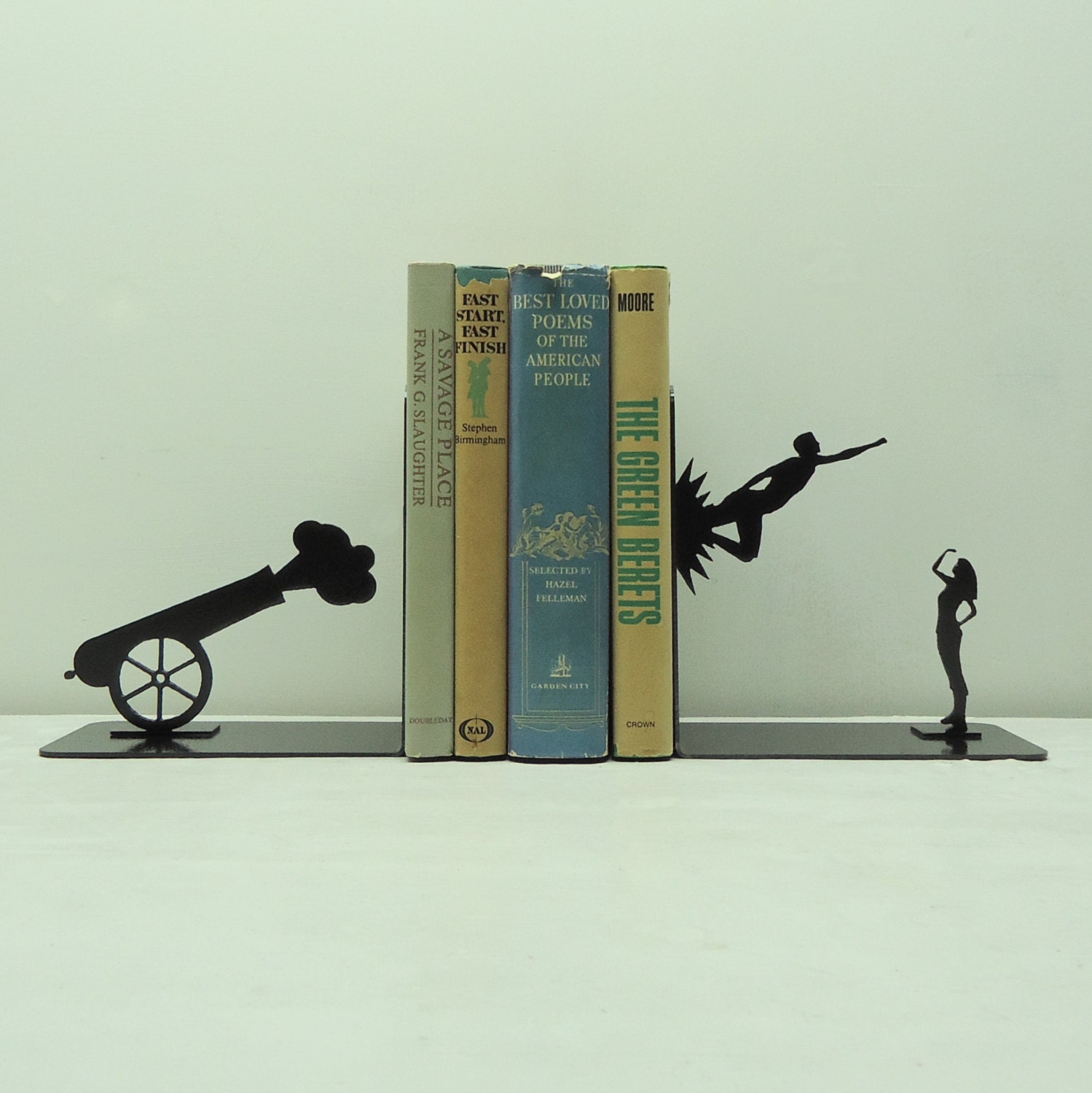 Shot Out Of A Cannon Metal Art Bookends - Free USA Shipping