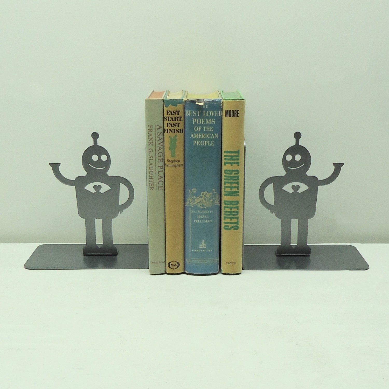 Love Bot Retro Robot Metal Art Bookends - FREE USA Shipping