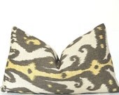 On Both Sides - Pillow Cover - Decorative Pillow - Throw Pillow - Lumbar Pillow - Ikat Print - 12x18 in - Yellow - Gray - Neutral