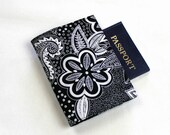 Black and White Fabric Passport Cover with Velcro Closure