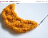 Geometric Lacy Felted Wool and Chain Necklace - Bright Yellow Gold - Textile Art Necklace - Fiber Jewelry
