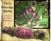 Rose Fairy Smudge Stick - roses, rosemary, & juniper handrolled smudging wand or bundle - Wiccan, Pagan, Hoodoo