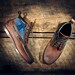 Handcrafted HIGHTOP Leather Boat Shoes - Oiled Tan Cowhide with Teal Southwest Inspired Patterned Wool Details - Brown Cuff - MADE to ORDER
