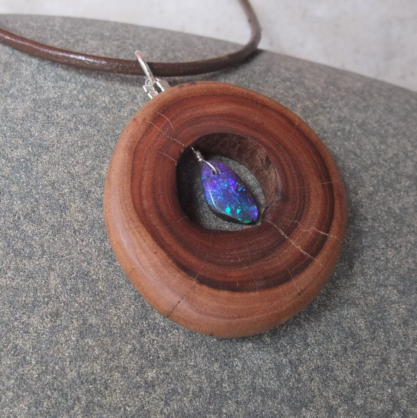 Boulder Opal jewelry - unique Opal & wood necklace