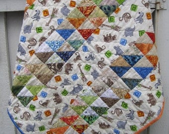 Baby Quilt- Blocks and Wild Animals- Baby Shower Gift- Baby Gift