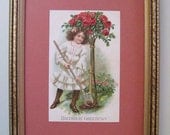 Rose Topiary Postcard Cottage Chic 1910 Birthday Card