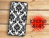 iPhone Case Chic Black Damask  / Hard Case For iPhone 4 and iPhone 4S Damask Shabby Chic  Rubber Trim