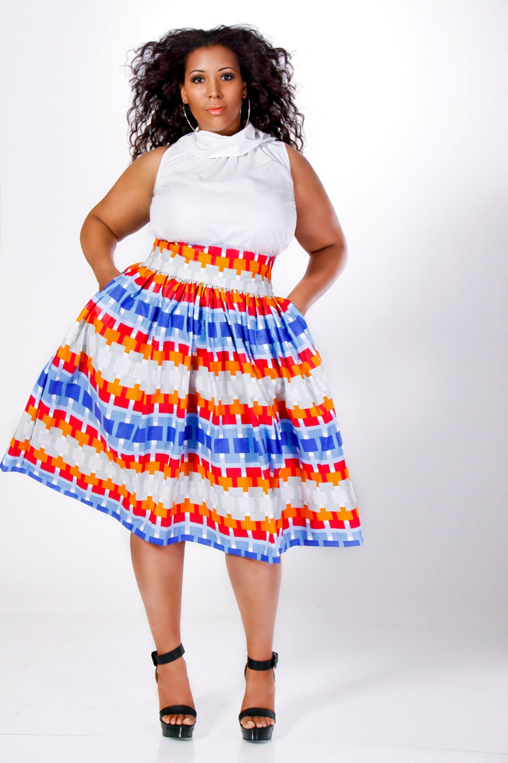 JIBRI Plus Size High Waist Flare Skirt (Lego)