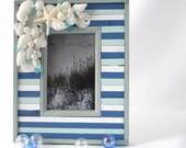 Beach Decor Seashell Frame - Nautical Barnwood 4x6 Frame w Shells, Starfish - Blues