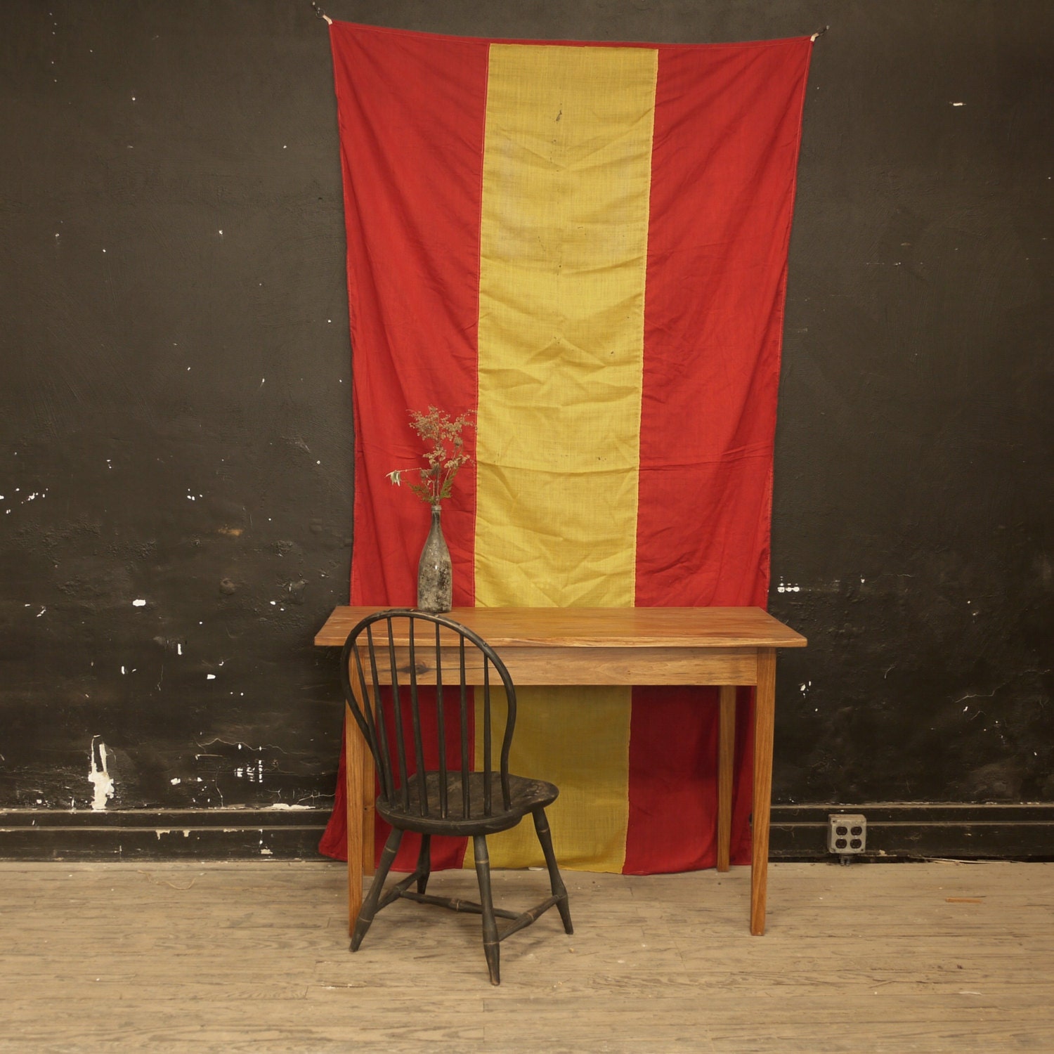 Large Civil Flag, Vintage Red & Yellow Striped Banner