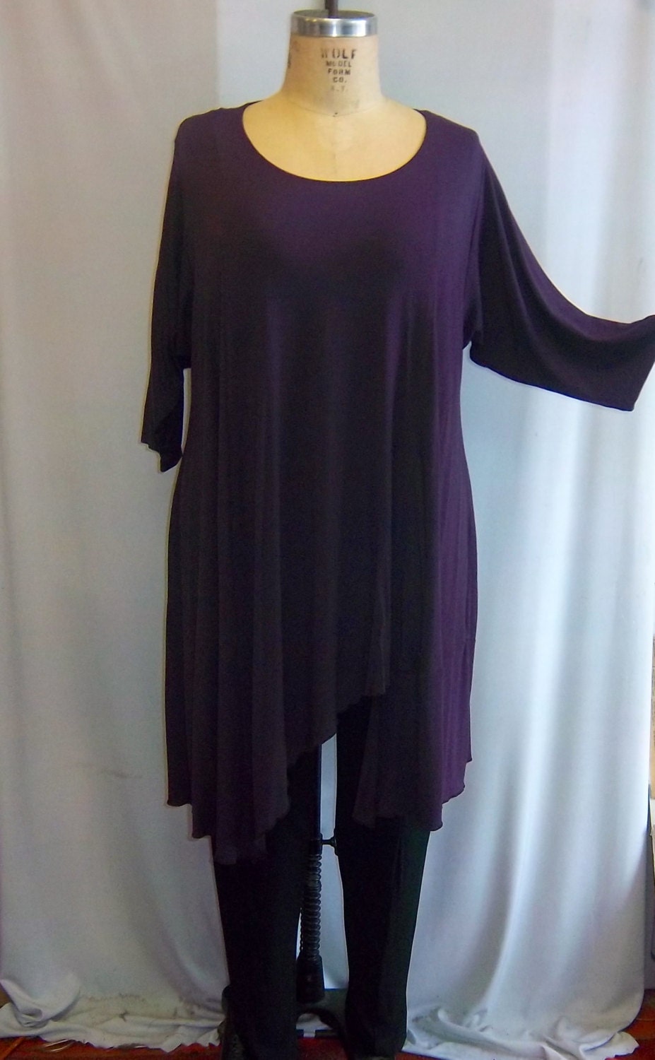 Coco and Juan Plus Size Asymmetric Tunic  Top Plum Knit Size 2 (fits 3X,4X)   Bust 60 inches