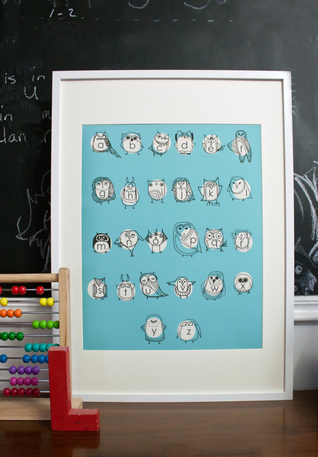 Large Owlphabet Poster, Alphabet Art, Owl Art, Education Tools, Nursery Art