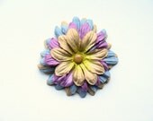 Large flower hair clip - Lazy Daisy in tan/purple/blue