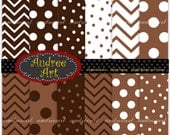digital paper, instant download printable paper background , kids party paper , polkadots , chevron , - No 67 , chocolate brown colour