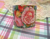 METAL PETALS vintage bracelet assemblage pink roses tin cuff shabby chic floral rustic summer