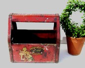 Vintage Toy Red Metal ShuShine Shoe Shine Box / Bank, Carry Handle, Amsco, Carrier for Tools and Treasures
