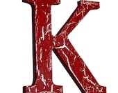 DISTRESSED LETTER K, Crackled Initials, Shabby Chic, Wall decor, Red Lettering, Wooden Monogram