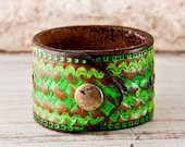 Summer Cuff Vintage Leather Bracelet OOAK Jewelry - Festival