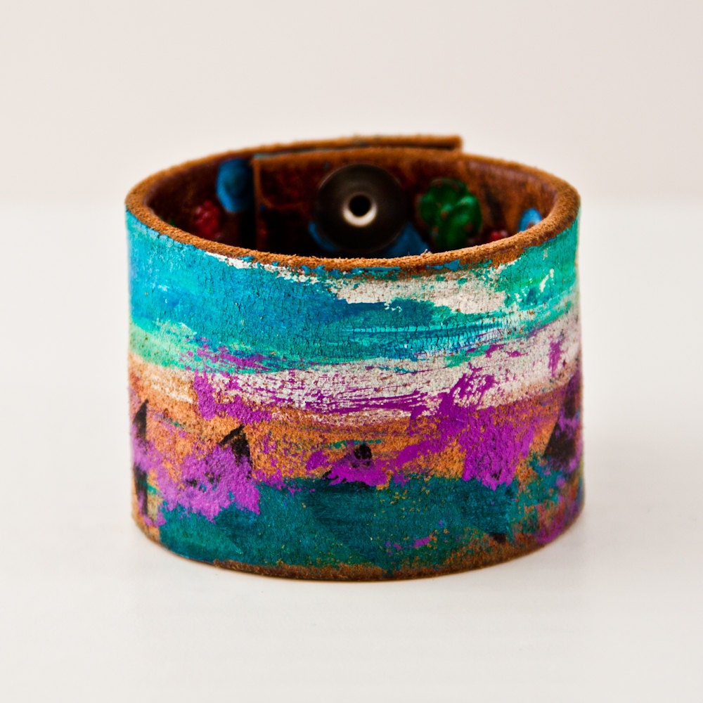 Leather Cuff / Boho Jewelry - Gypsy Bracelets - Hippie Fashion - Women's Small - OOAK - Festival