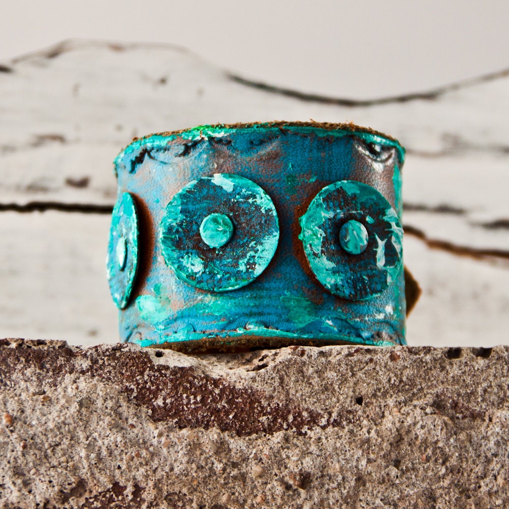 Art to Wear / Leather Cuff Bracelets for Women / Earth Colors / Folk / Ethnic / Tribal Fusion