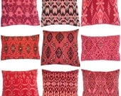 Ikat, Pillows, Cushions, 16x16/12x18, Cotton, Handwoven, Set of 9, Coral