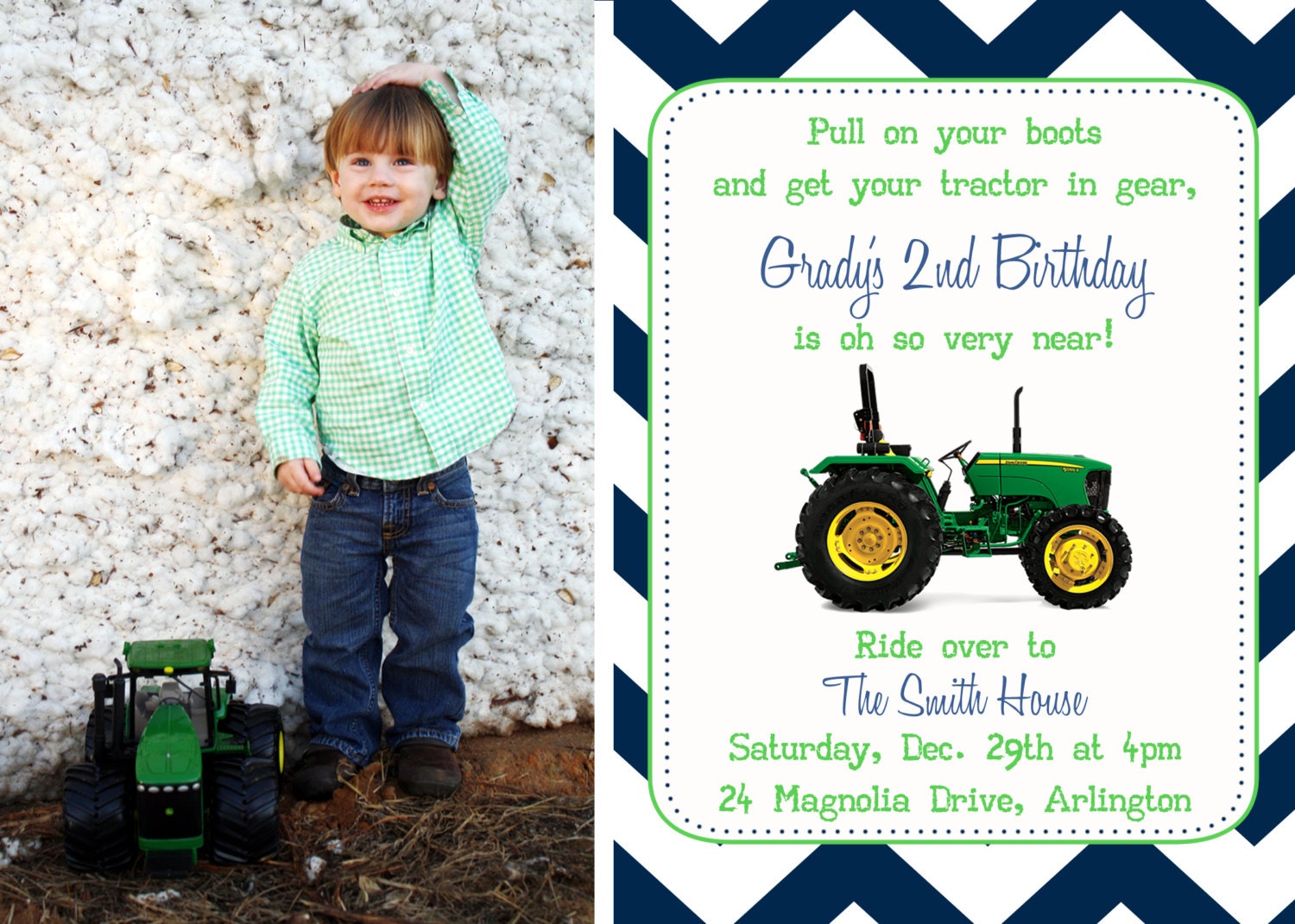 Tractor Birthday Invitation YOU PRINT 4x6 or 5x7