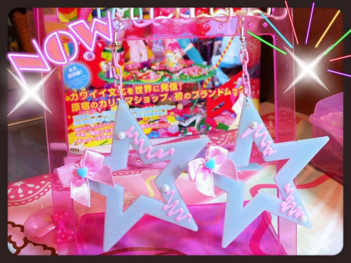 earrings fairy kei big star pastel color deco den harajuku kawaii