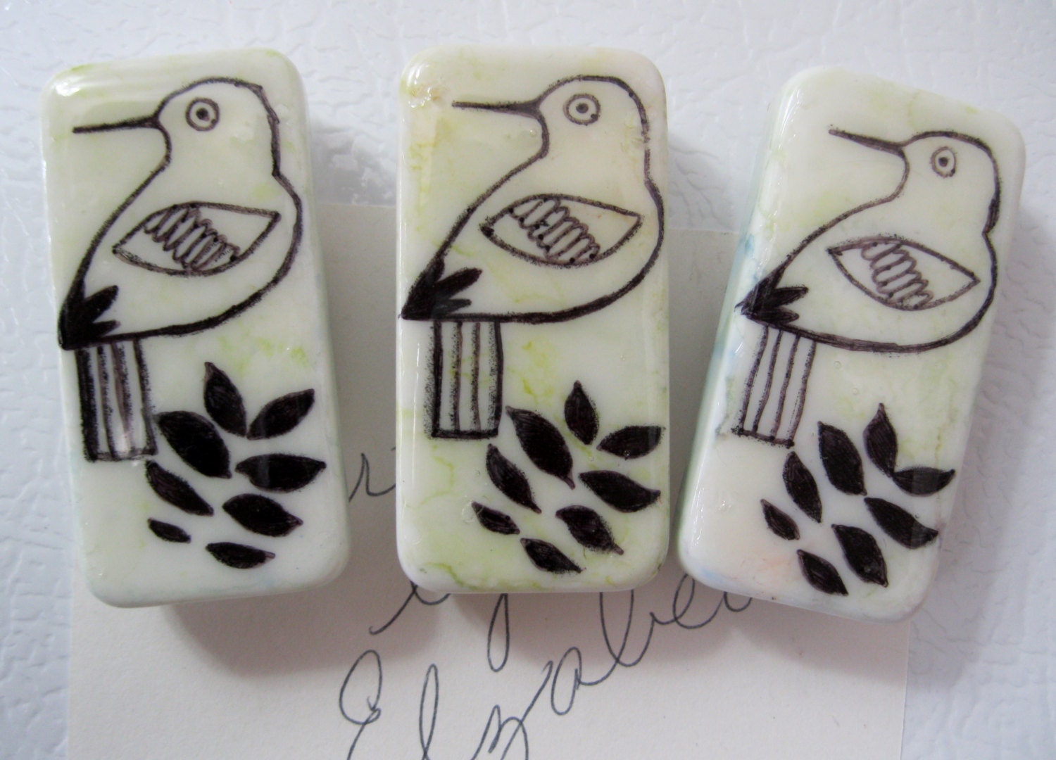 Magnets: Birds, Inked, Handmade, Set of 3