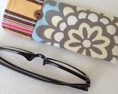 Reading Glasses Case - light blue, gray, ivory large flowers  Amy Butler cotton fabric, small, soft eyeglasses sleeve, readers cozy
