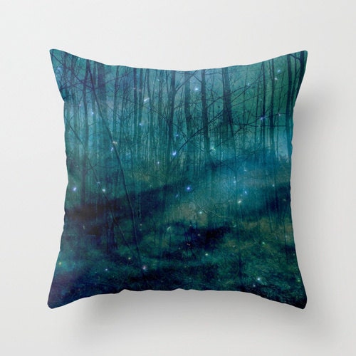 Lost . Throw Pillow . Home Decor . Decoration . Forest . Fantasy . Blue . Dark . Elegant . Romantic