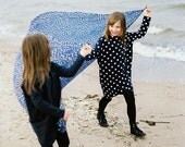 Oversized girl dress, blue and white dots everyday dress