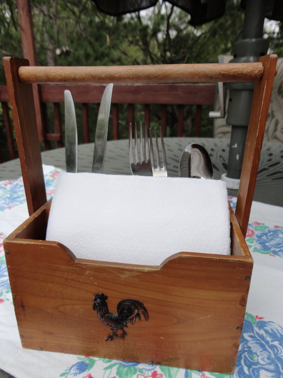 Vintage Wood Picnic Flatware Carrier