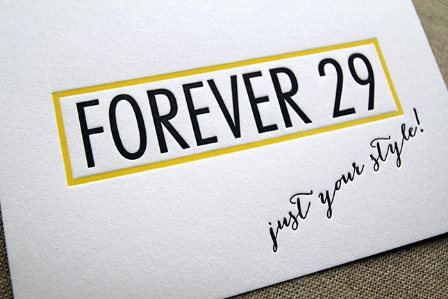 Forever 29 Letterpress Birthday Card