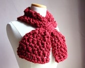 Knit bow scarf in deep red- free shipping