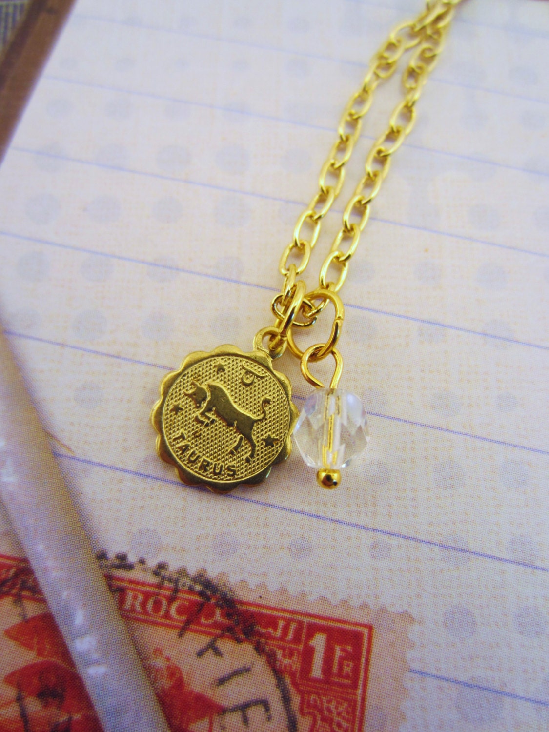 Tiny gold zodiac necklace, birthstone Czech glass bead. Dainty charm necklace. Custom birthday gift for best friend.