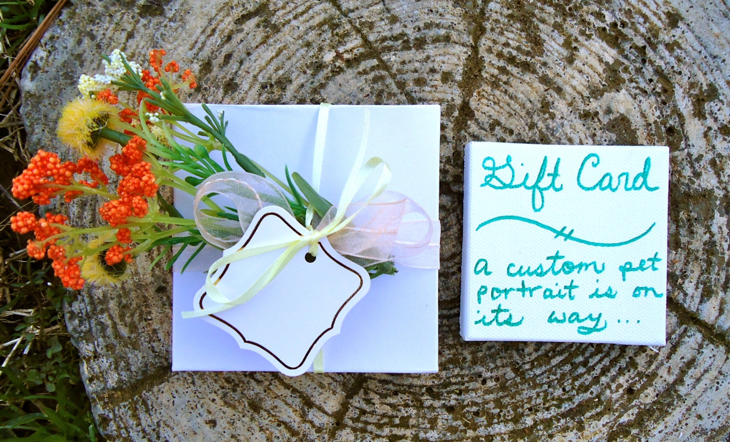 custom pet portrait Gift Card birthday gift Mothers Day gift fathers day Spring Floral
