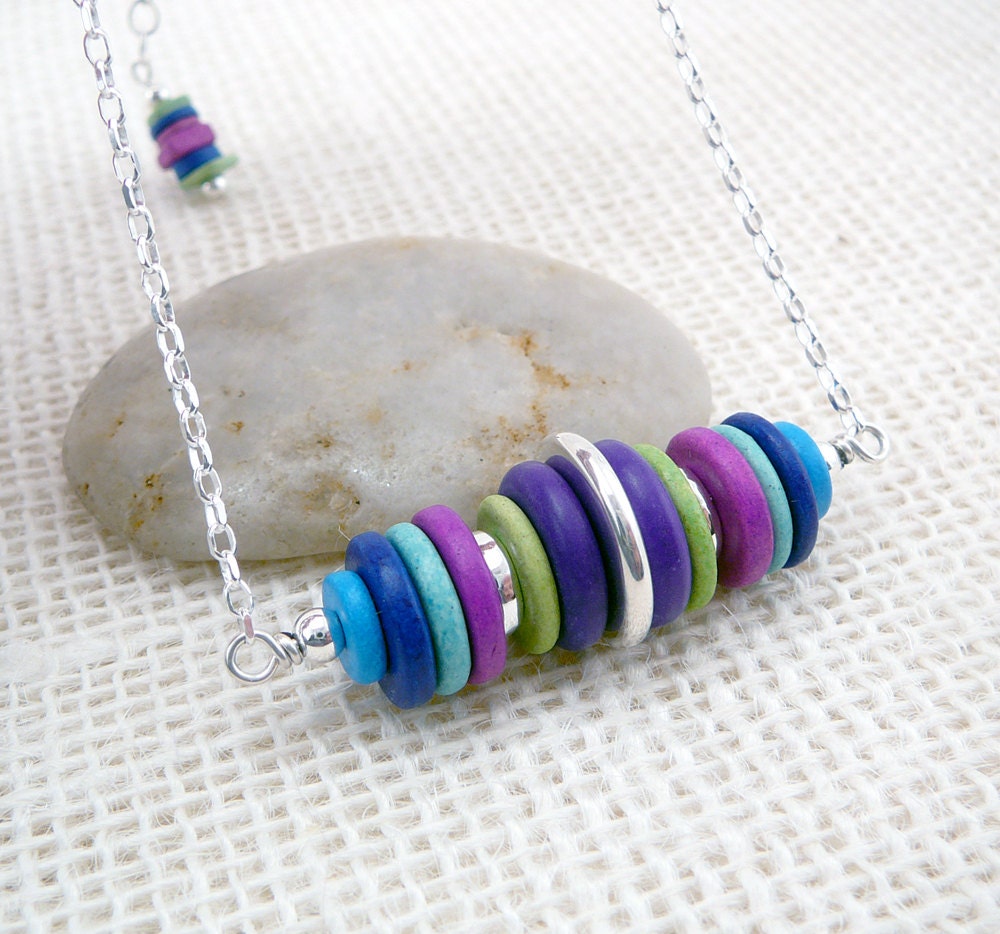 Bar Necklace - Mykonos Bead Necklace - Jeweltone Necklace - Choker Necklace