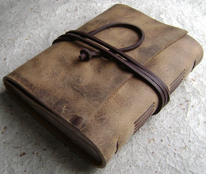 Leather Journal, distressed brown, rugged, handmade rustic journal by Dancing Grey Studio on Etsy