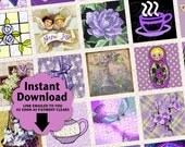 PURPLE Sampler - Instant Download 1x1 Inch Square Tiles Digital JPG Collage Sheet
