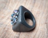 Druzy Resin Ring Mystic Titanium Rough Citrine Square Shape Chunky Cocktail Ring OOAK size 6.5 dark gray silver rusteam