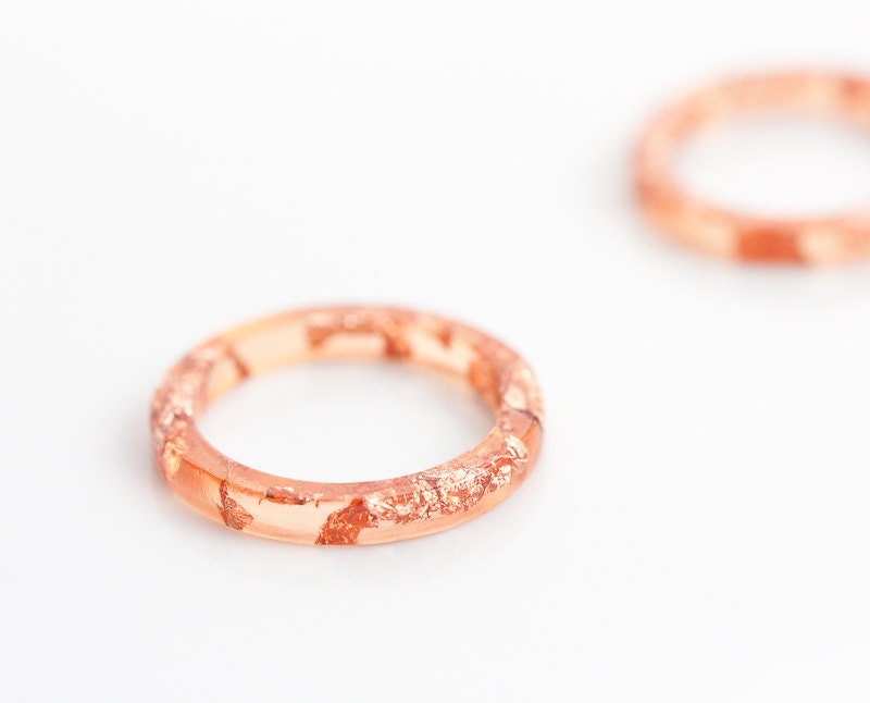 Orange Resin Stacking Ring Pink Gold Flakes Thin Small Ring OOAK tangerine juicy peach glam minimalist jewelry rusteam