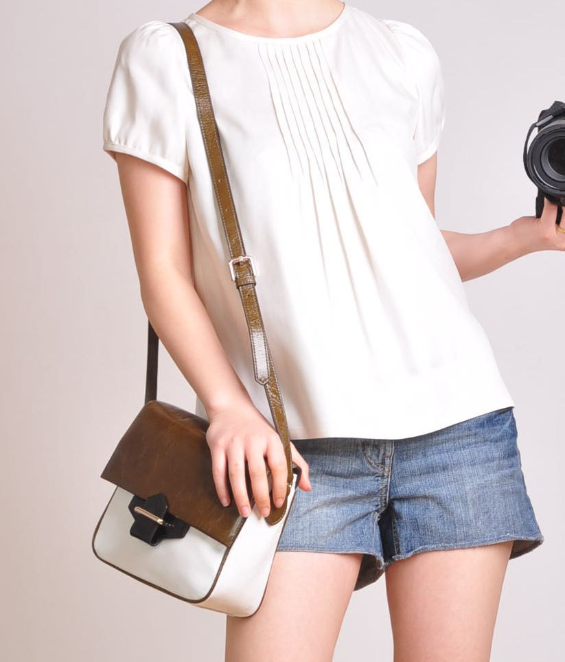 White Heavy Weight Pure Silk Puffy Short Sleeves Blouse