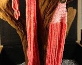 Coral Multi Layered Beaded Crochet Necklace and Earring Set