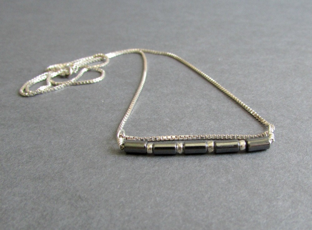 Dainty Sterling Silver Necklace / Black Hematite Necklace / Gemstone Necklace / Slide Pendant Necklace / Modern Minimalist Design - Demure