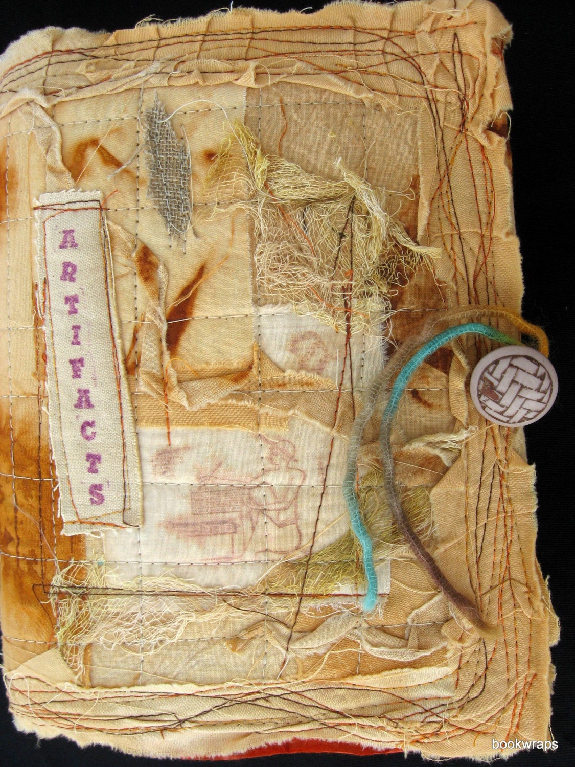 quilted rusted muslin fabric ARTIFACTS journal sketch book ephemera mixed media keepsake scrapbook collage