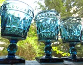 Vintage Blue Park Lane Water Goblet Glasses by Colony set of 8